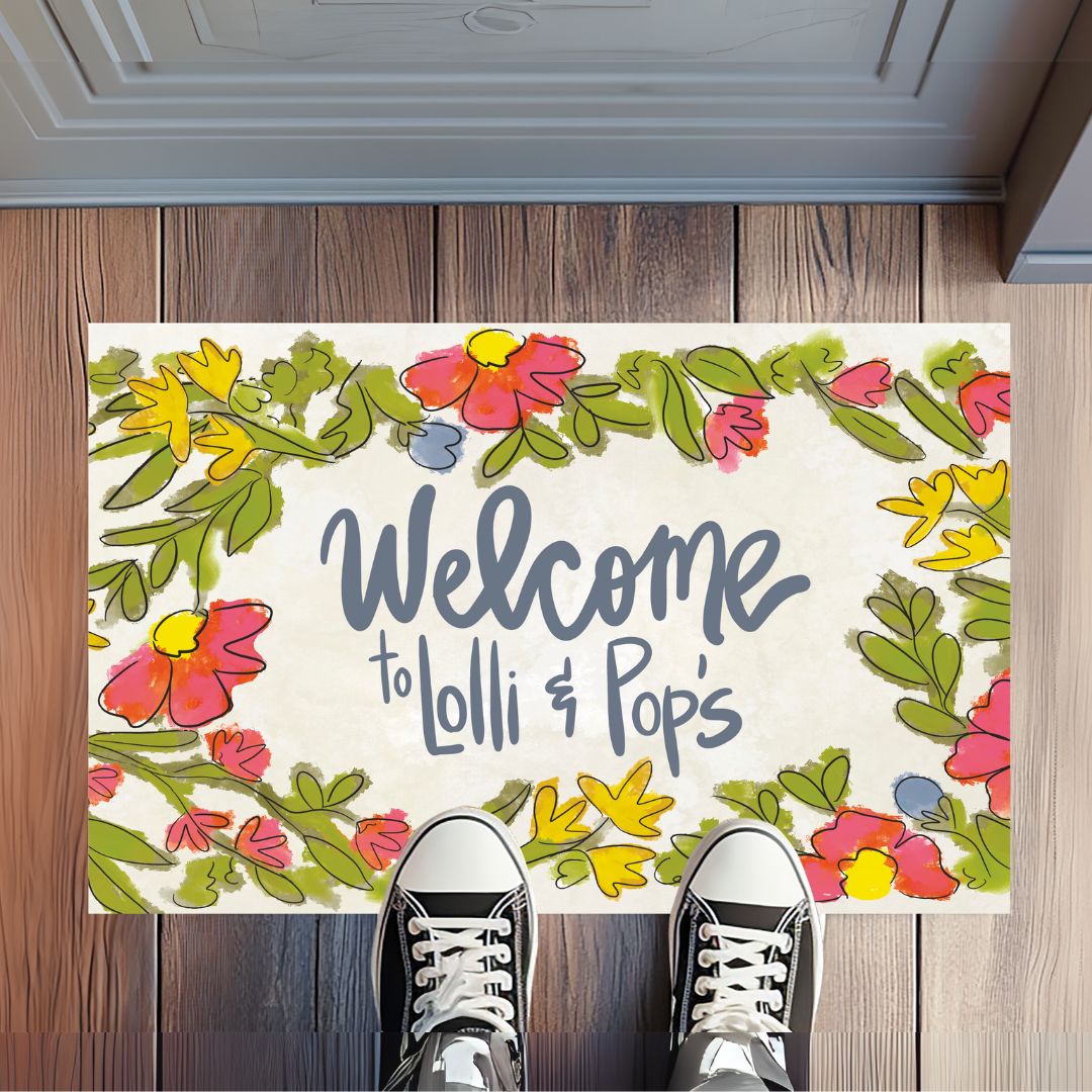 Personalized Welcome Floral Bloom Rug Floormat