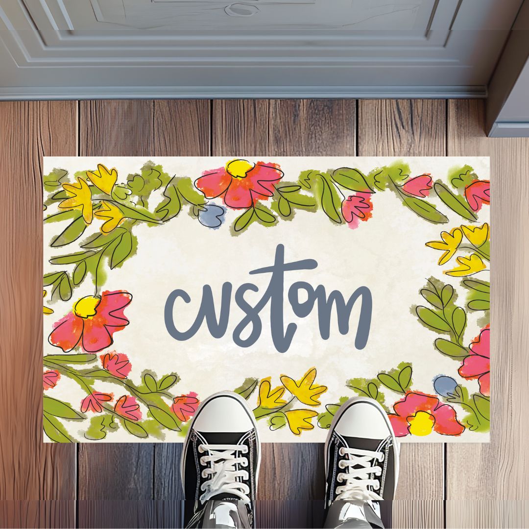 Personalized Welcome Floral Bloom Rug Floormat