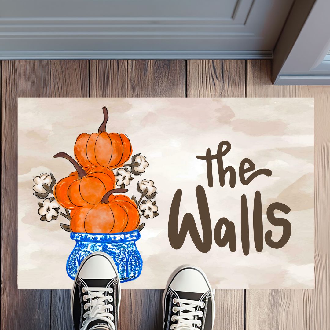 Personalized Cotton Pickin Pumpkin Chinoiserie Stack Rug Floormat