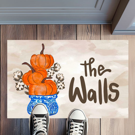 Personalized Cotton Pickin Pumpkin Chinoiserie Stack Rug Floormat
