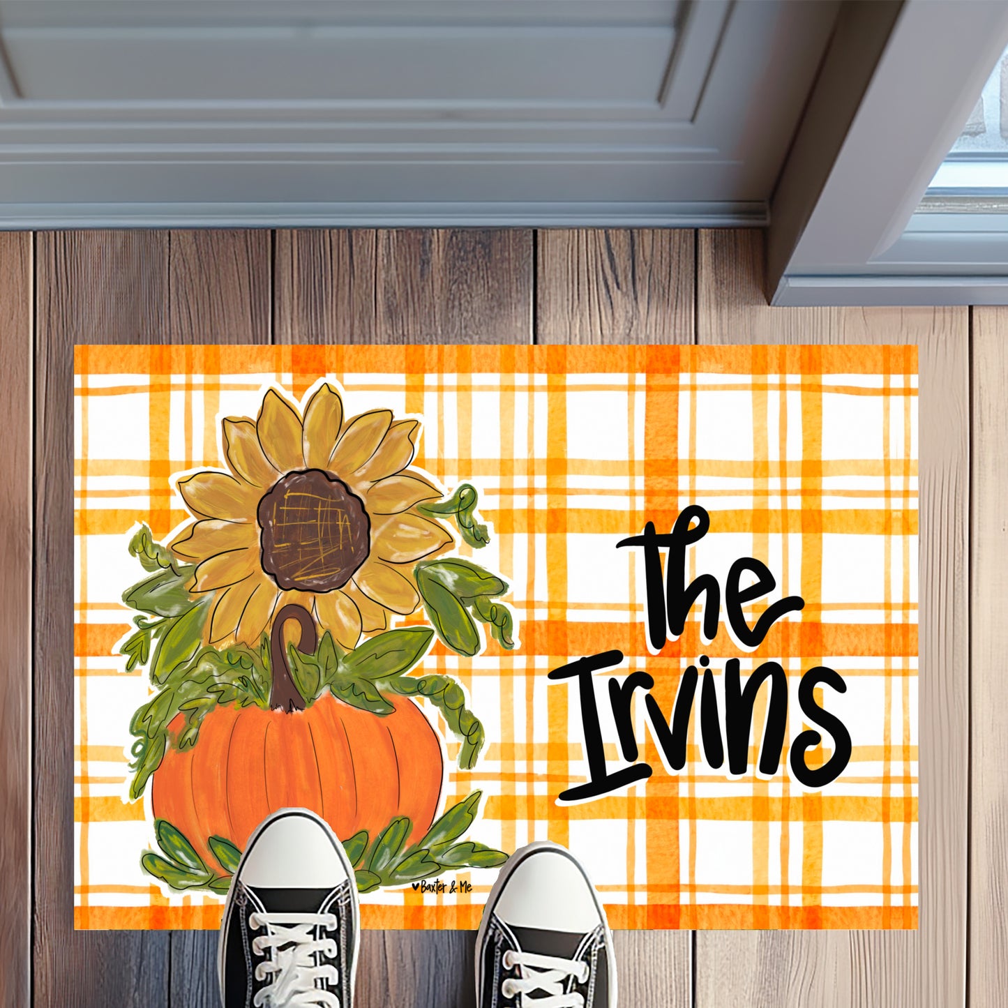 Sunflower Pumpkin Plaid Rug Floormat