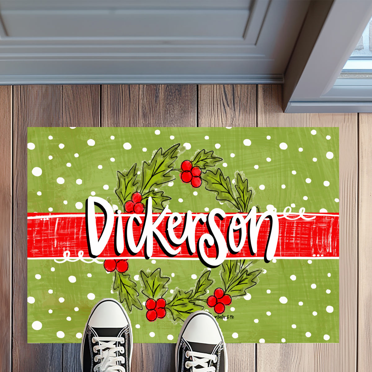 Welcome Holly Berry Wreath Rug Floormat