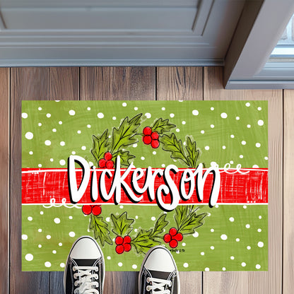 Welcome Holly Berry Wreath Rug Floormat