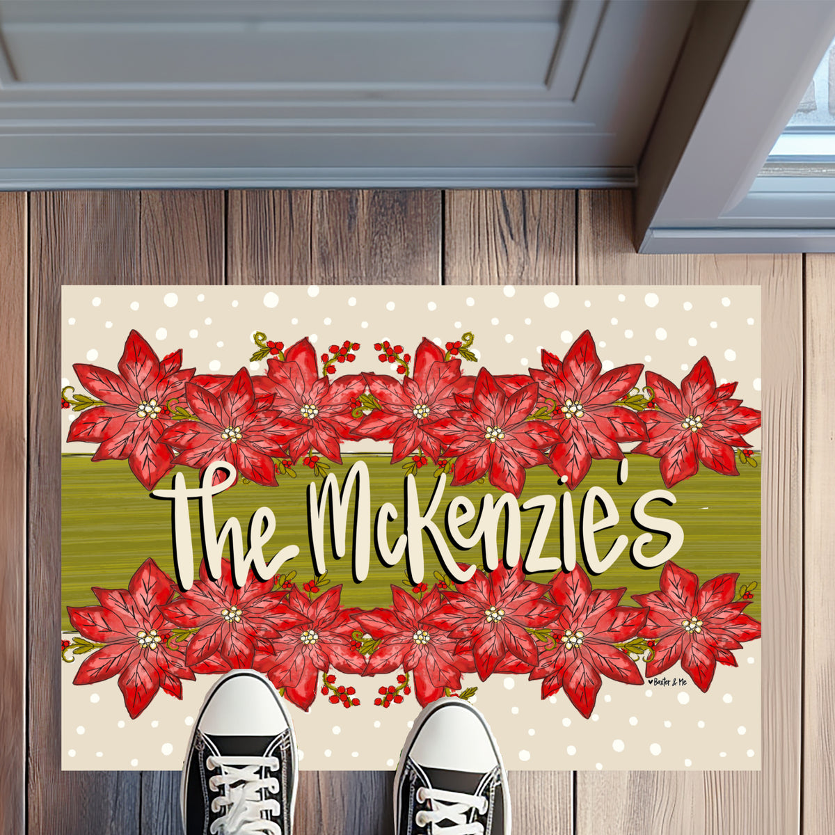 Merry Christmas Poinsettia Rug Floormat