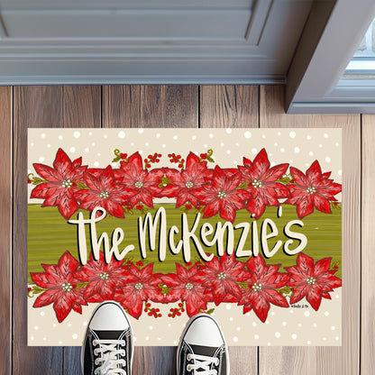 Merry Christmas Poinsettia Rug Floormat