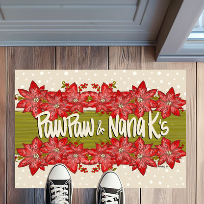 Merry Christmas Poinsettia Rug Floormat