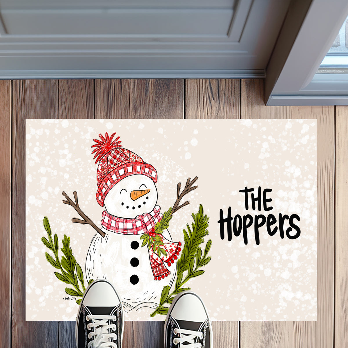 Red Plaid Snowman Rug Floormat
