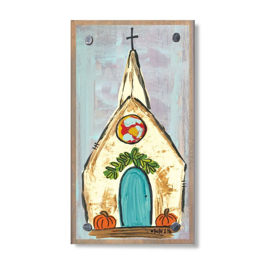 Church with Pumpkins Happy Block