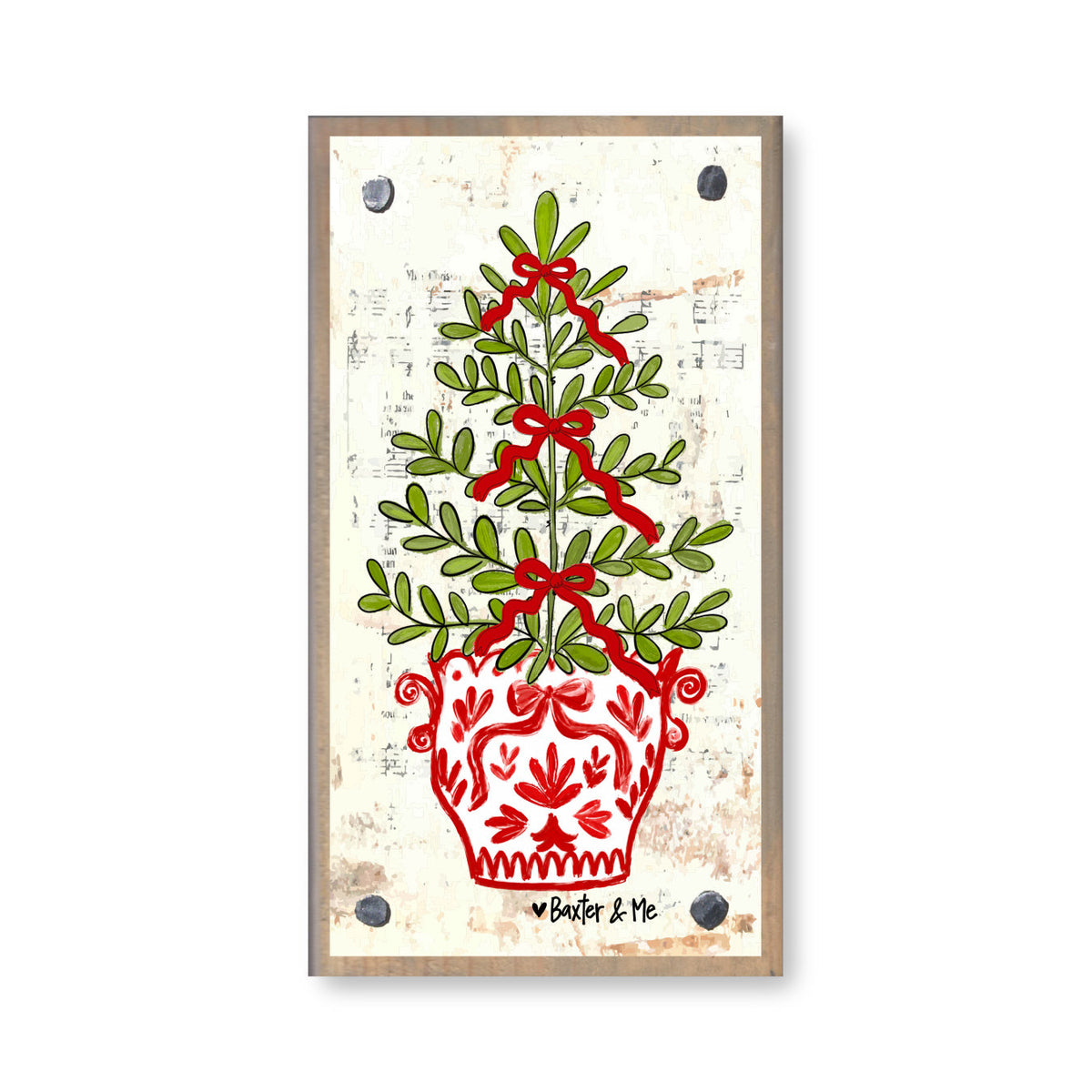 Red White Tree with Bows Happy Block