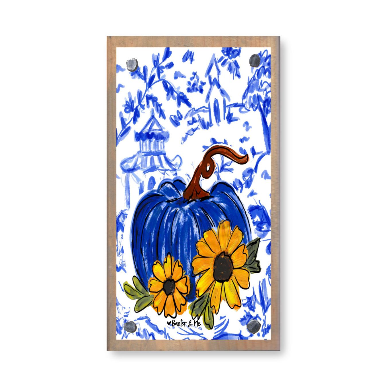 Blue Willow Sunflower Pumpkin Happy Block