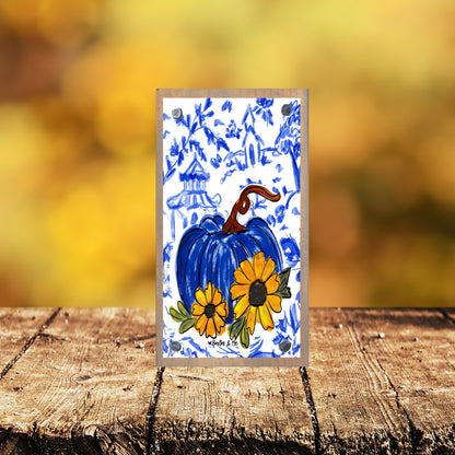 Blue Willow Sunflower Pumpkin Happy Block
