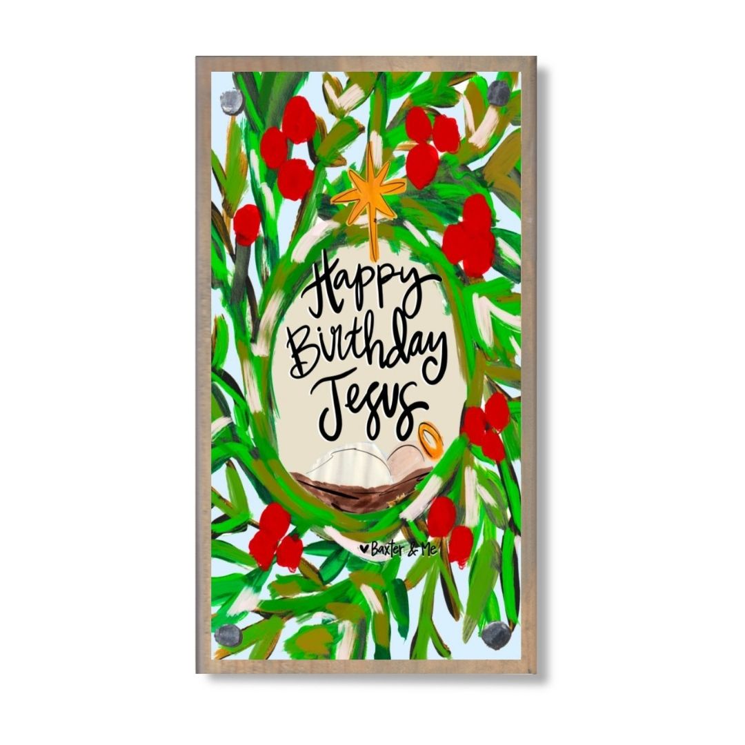 Happy Birthday Jesus Nativity Wreath Happy Block