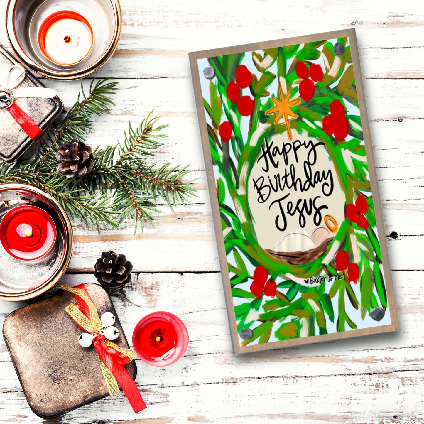 Happy Birthday Jesus Nativity Wreath Happy Block