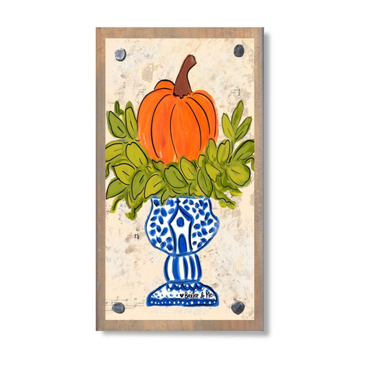Pumpkin in Blue Willow Planter Happy Block