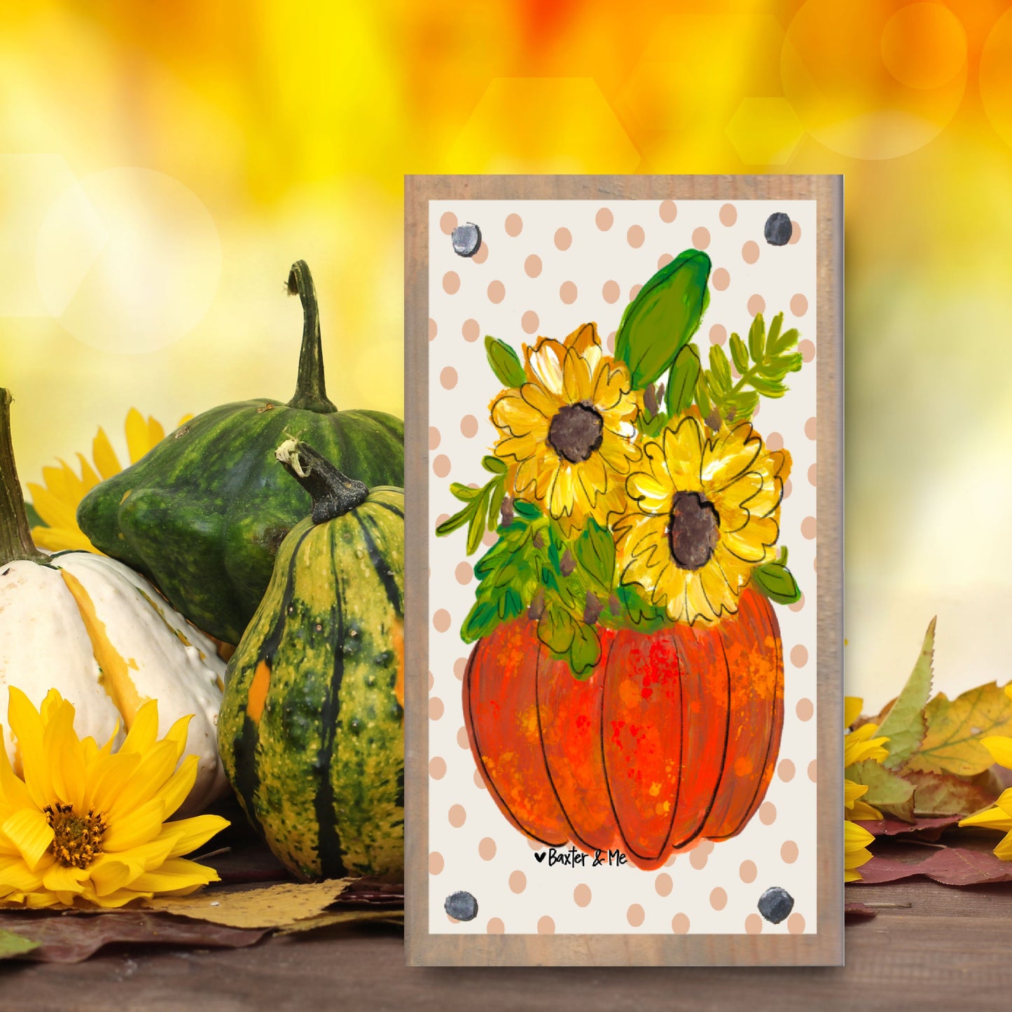 Polka Dot Sunflower Pumpkin Happy Block