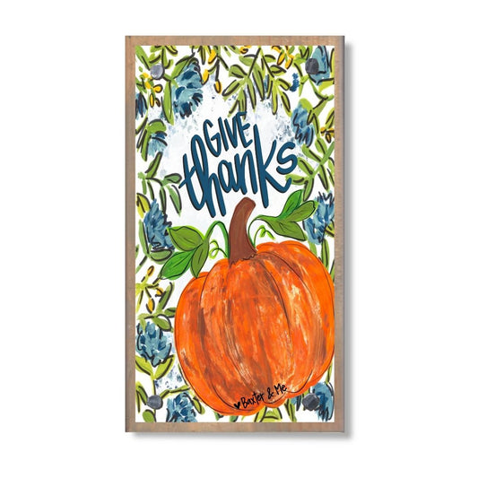 Blue Give Thanks Pumpkin Floral Happy Block