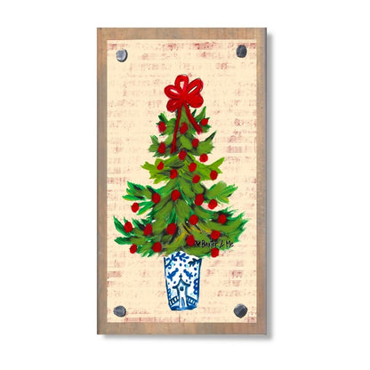 Blue Willow Red Ribbon Tree Happy Block