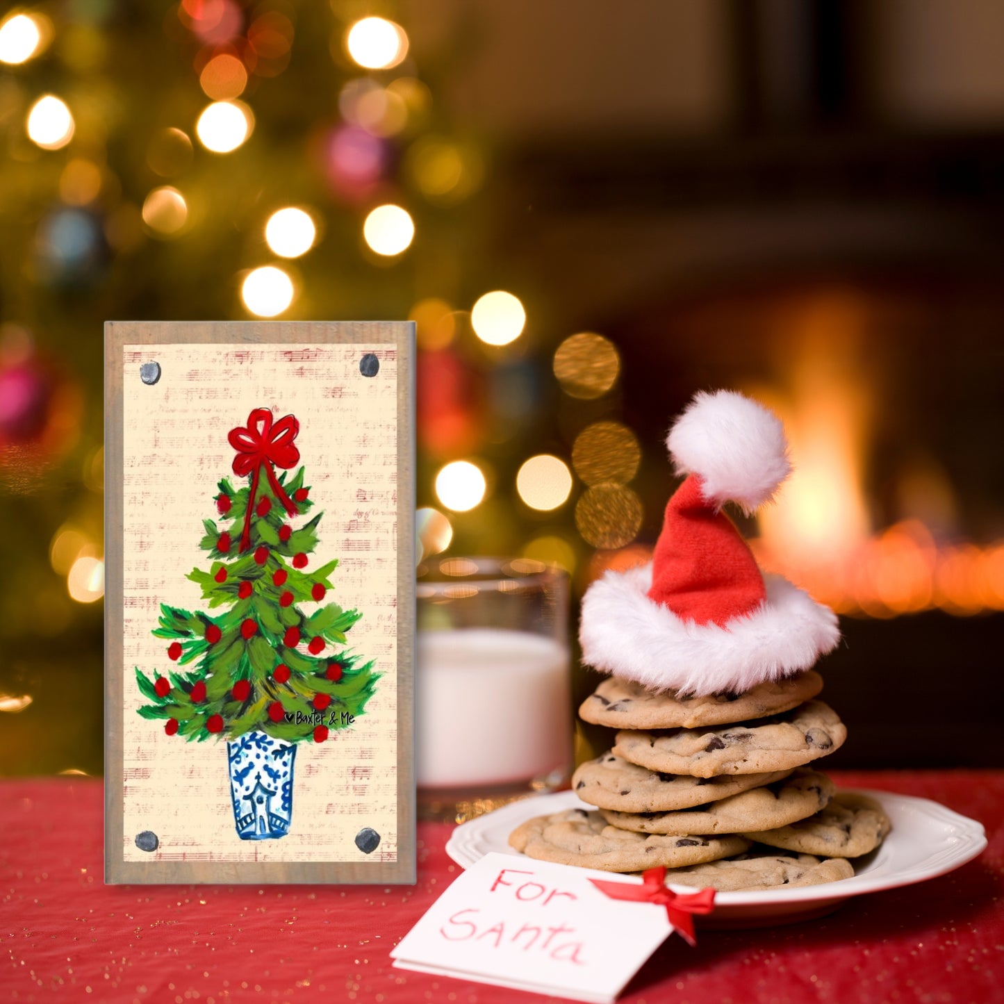 Blue Willow Red Ribbon Tree Happy Block