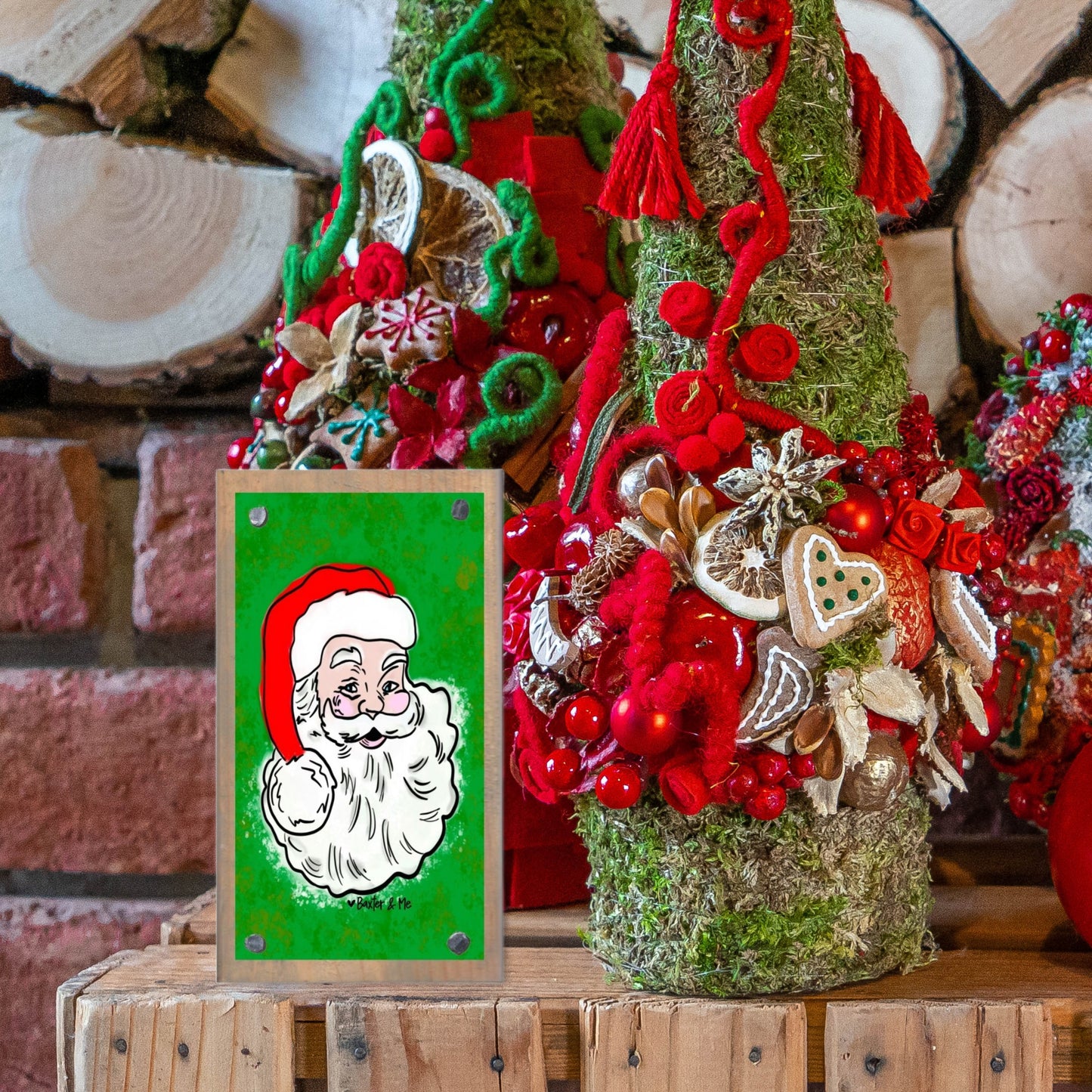 Traditional Green & Red Santa Happy Block