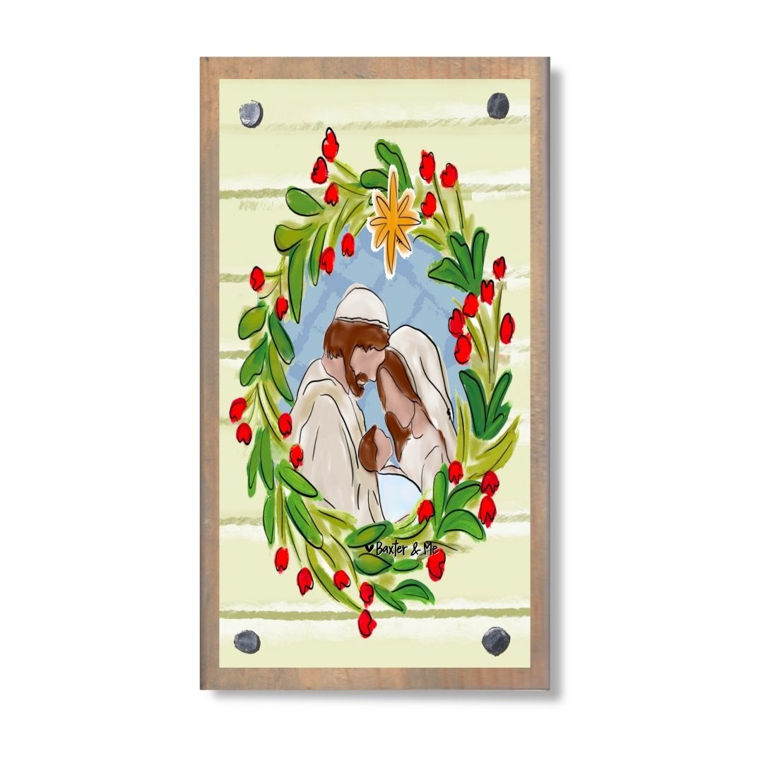 Joseph Mary Jesus Christmas Wreath Happy Block