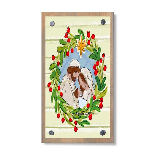 Joseph Mary Jesus Christmas Wreath Happy Block
