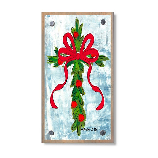 Christmas Berry Cross with Red Bow Happy Block