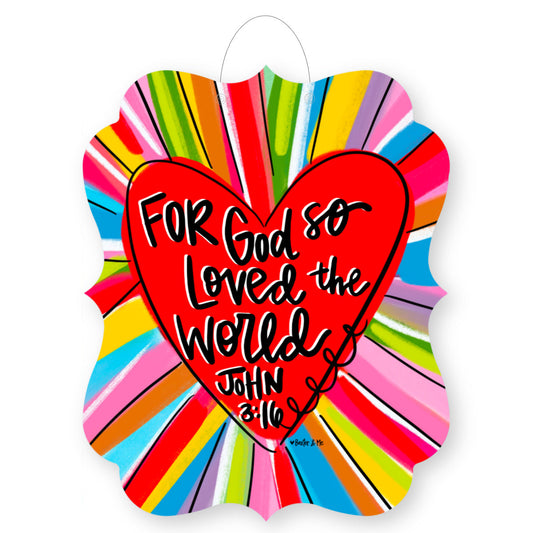 Colorful John 3:16 Heart Door Hanger