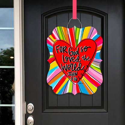 Colorful John 3:16 Heart Door Hanger