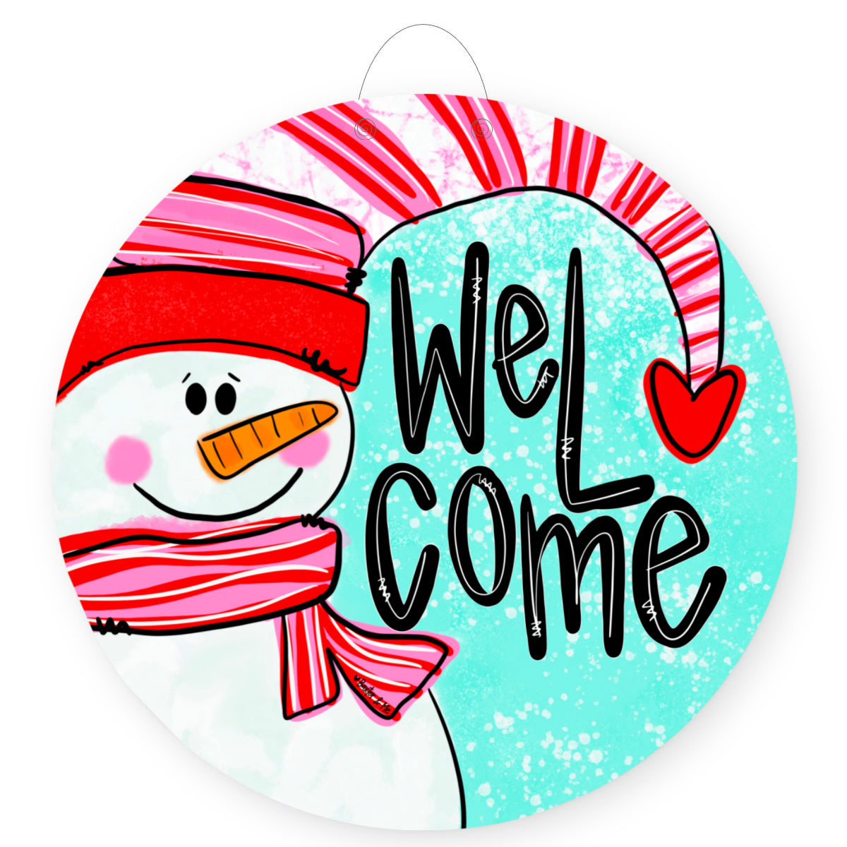 Welcome Heart Snowman Door Hanger