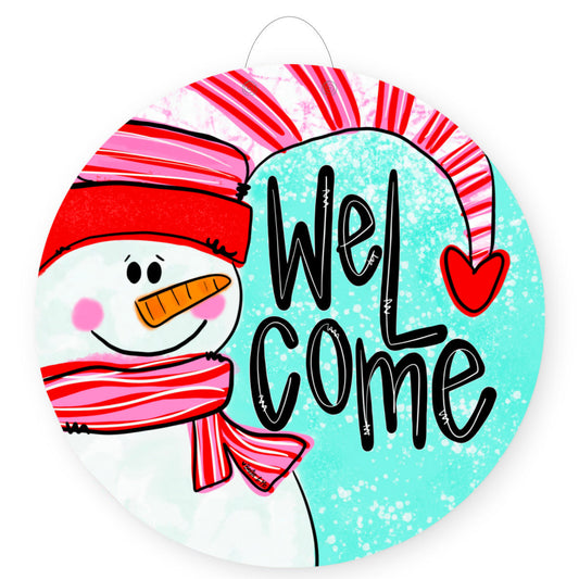 Welcome Heart Snowman Door Hanger