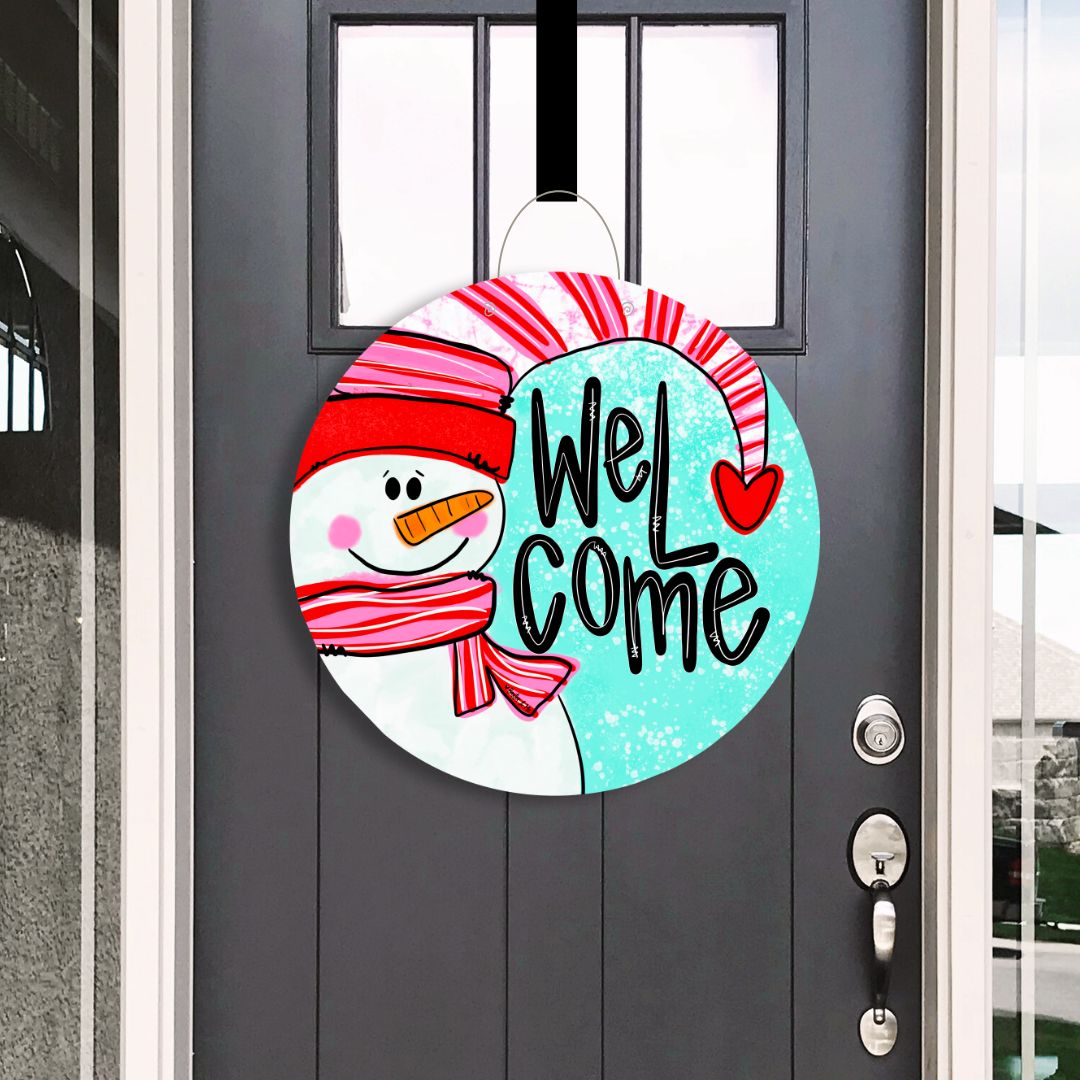 Welcome Heart Snowman Door Hanger