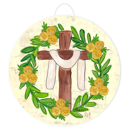 Easter Cross Yellow Flowers Door Hanger