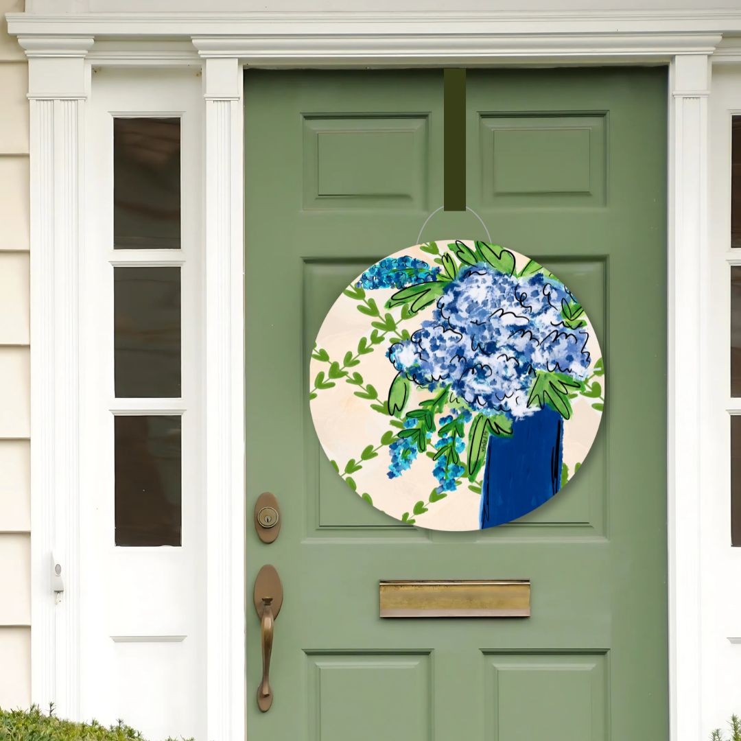 Blue Floral with Greenery Door Hanger