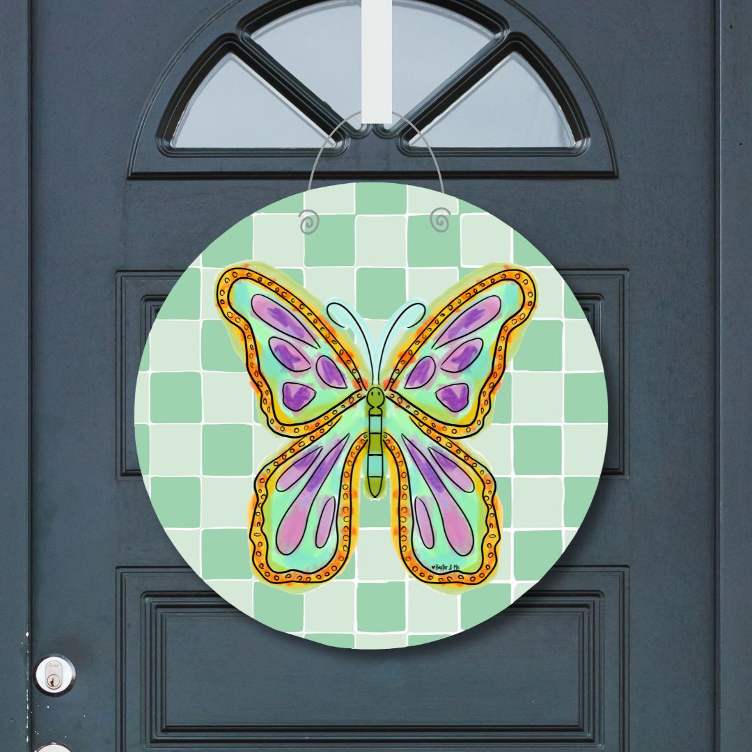 Checkered Butterfly Door Hanger