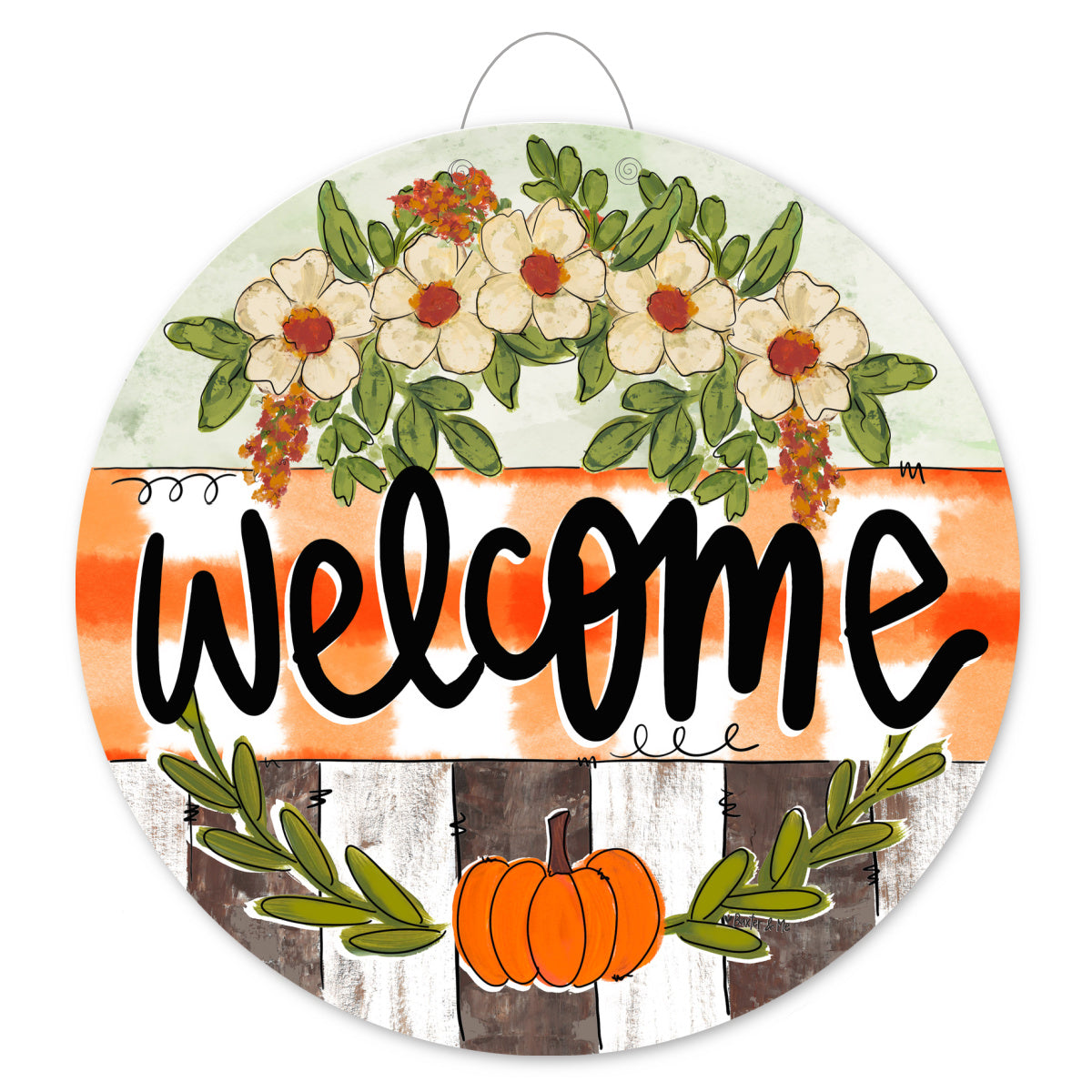 Welcome Pumpkin & Petals Door Hanger