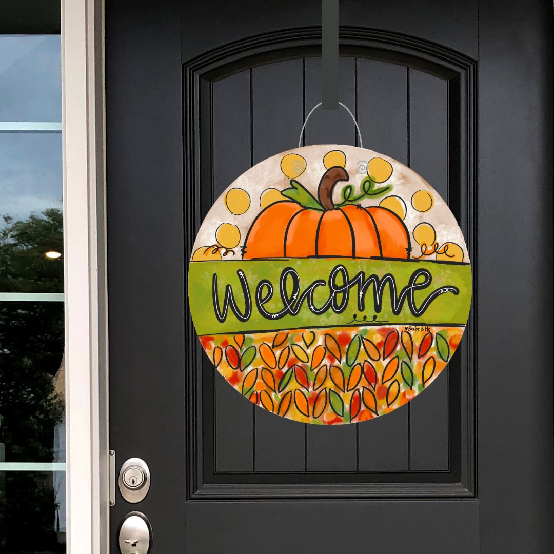 Welcome Autumn Pumpkin Leaves Door Hanger
