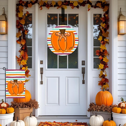 Orange Pumpkin with Plaid Bow Door Hanger