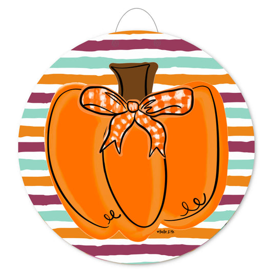 Orange Pumpkin with Plaid Bow Door Hanger