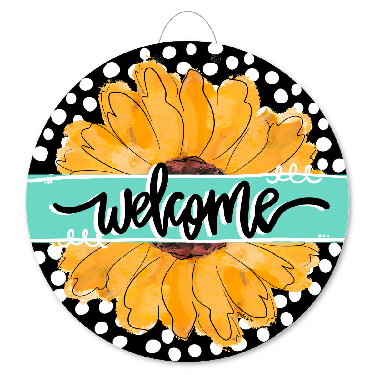 Black and White Sunflower Door Hanger