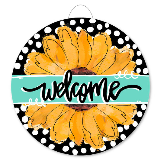 Black and White Sunflower Door Hanger