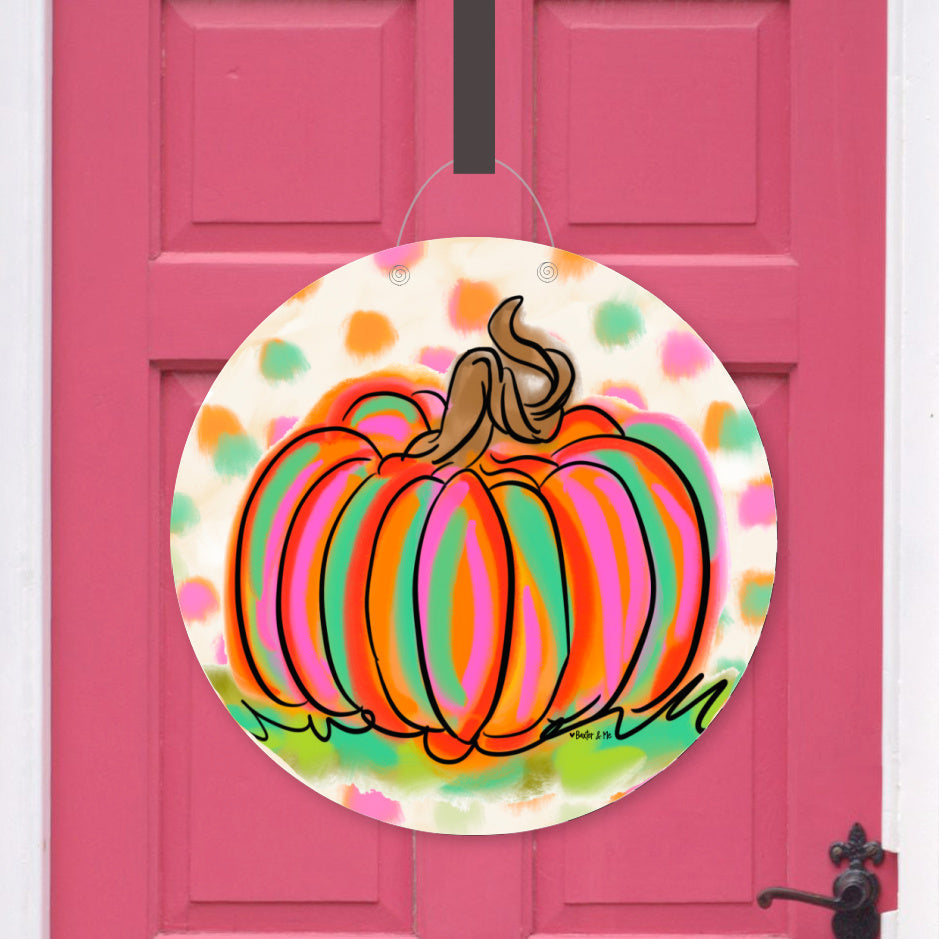 Rainbow Patch Pumpkin Door Hanger