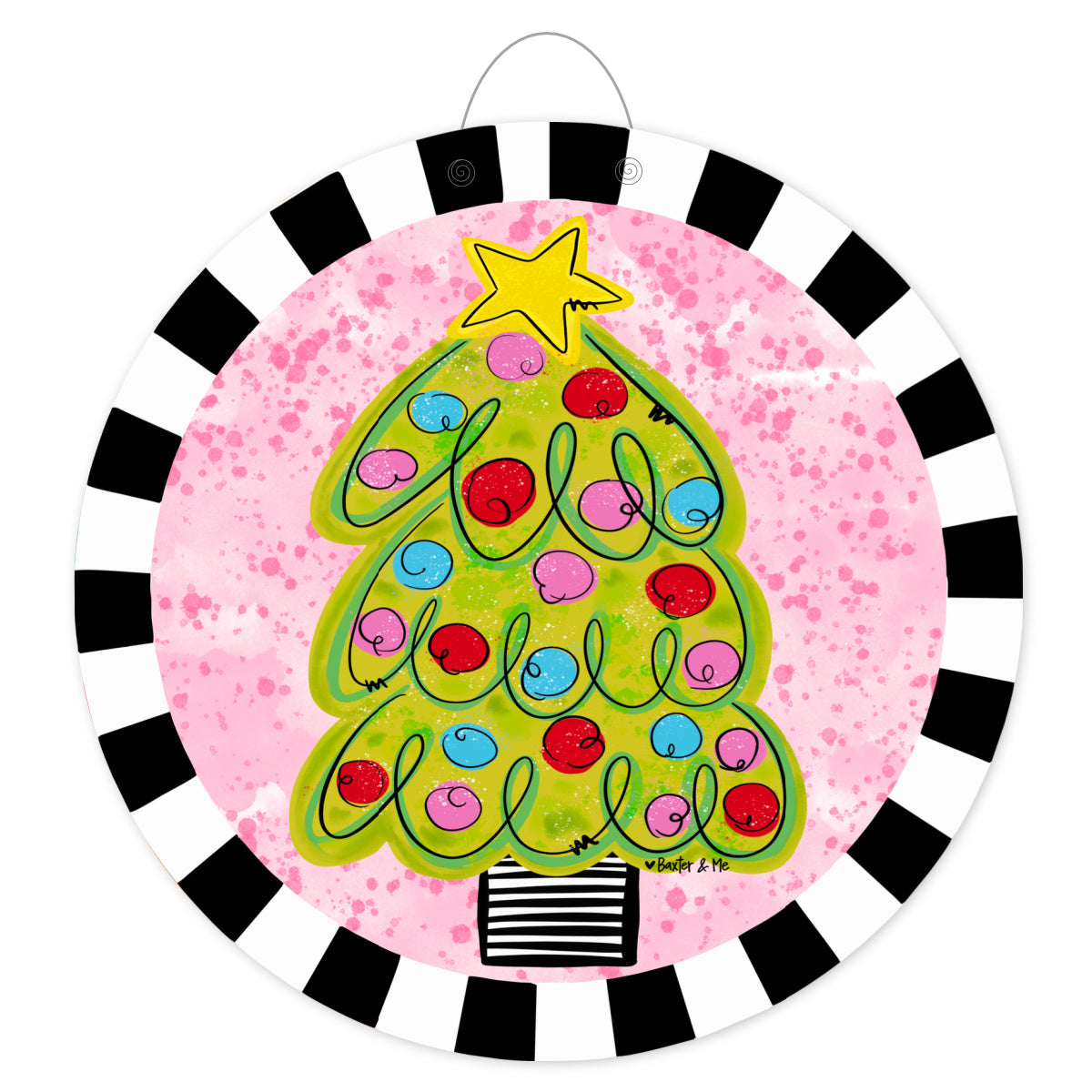 Pink Whimsical Christmas Tree Door Hanger