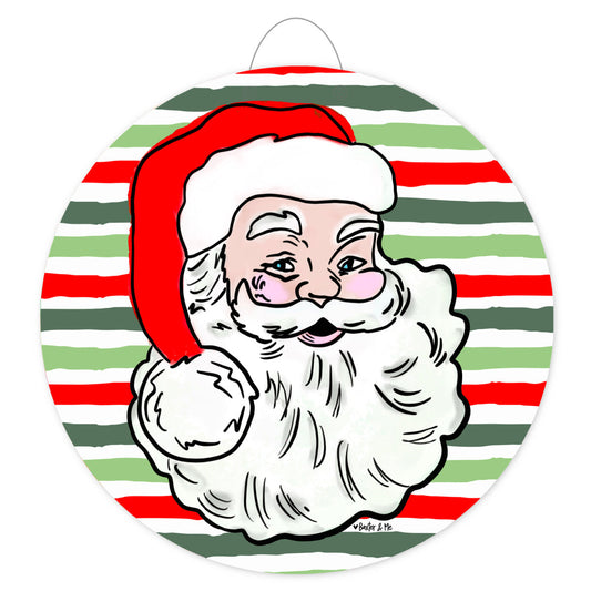 Vintage Santa on Christmas Stripes Door Hanger