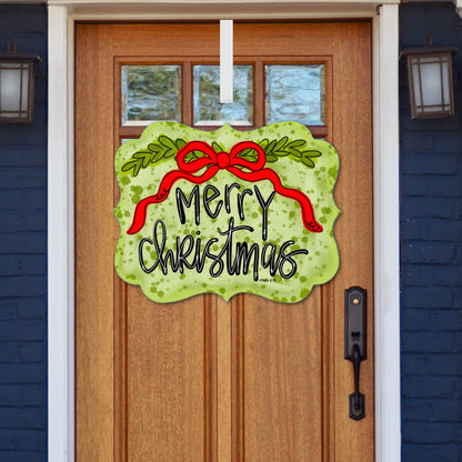 Merry Christmas Red Ribbon Door Hanger