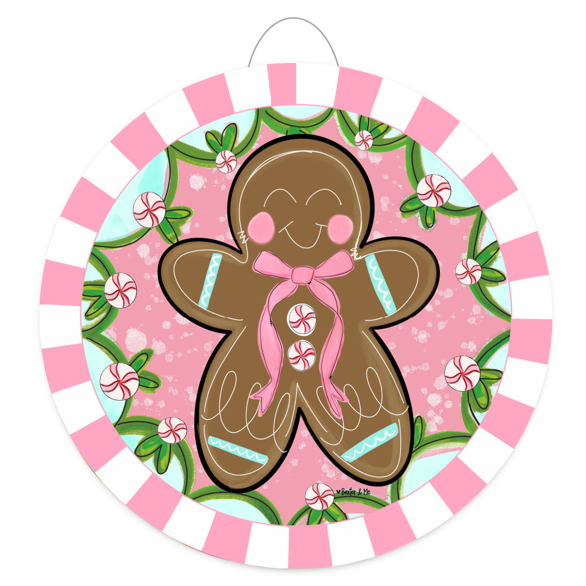 Pink Peppermint Gingerbread Door Hanger