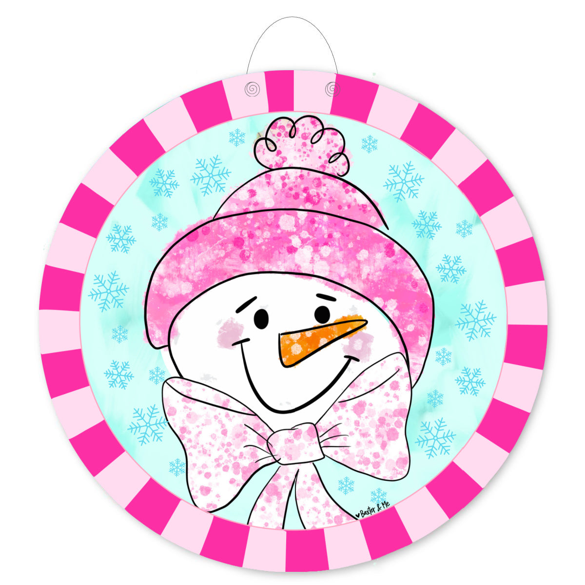 Pink Bow Frosty Door Hanger