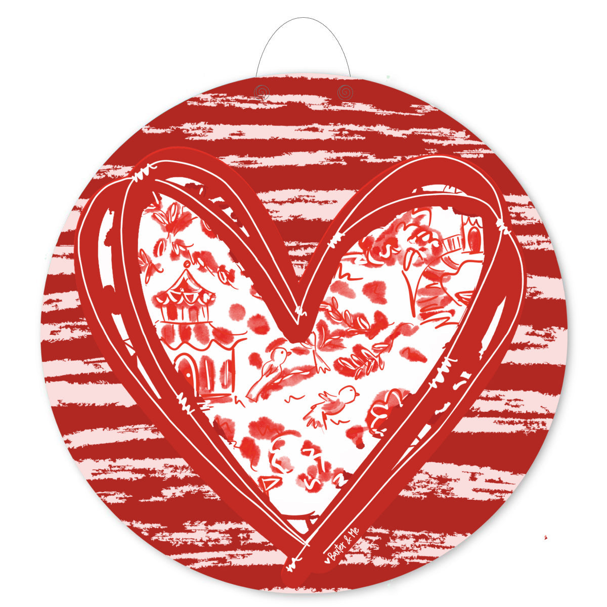 Red Toile Heart Door Hanger