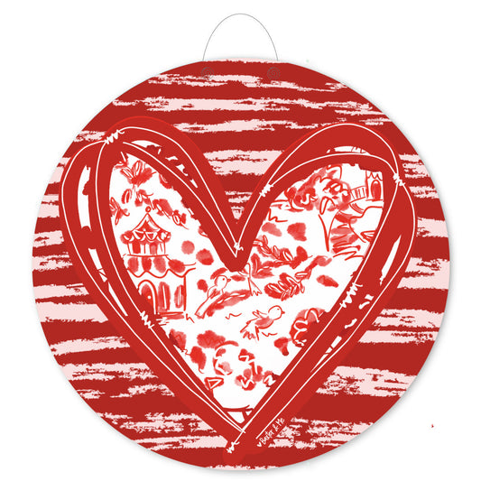 Red Toile Heart Door Hanger