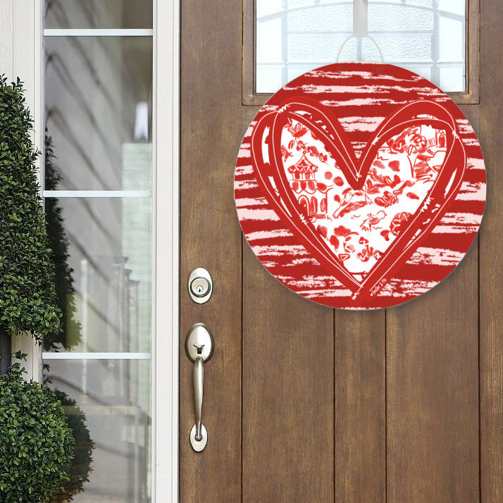 Red Toile Heart Door Hanger