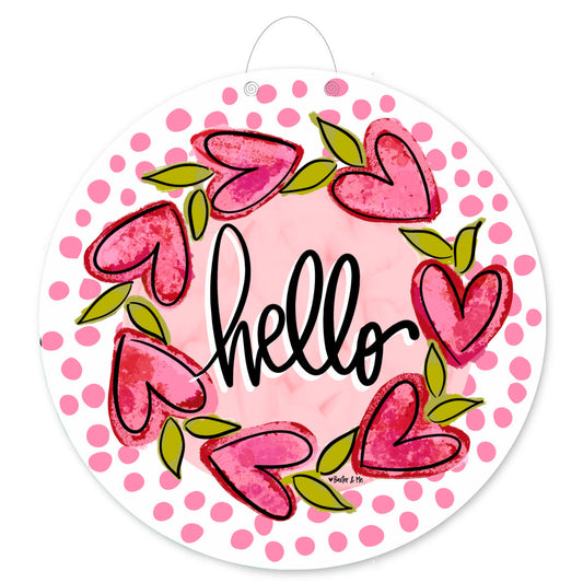 Hello Heart Vine Wreath Pink Dots Door Hanger